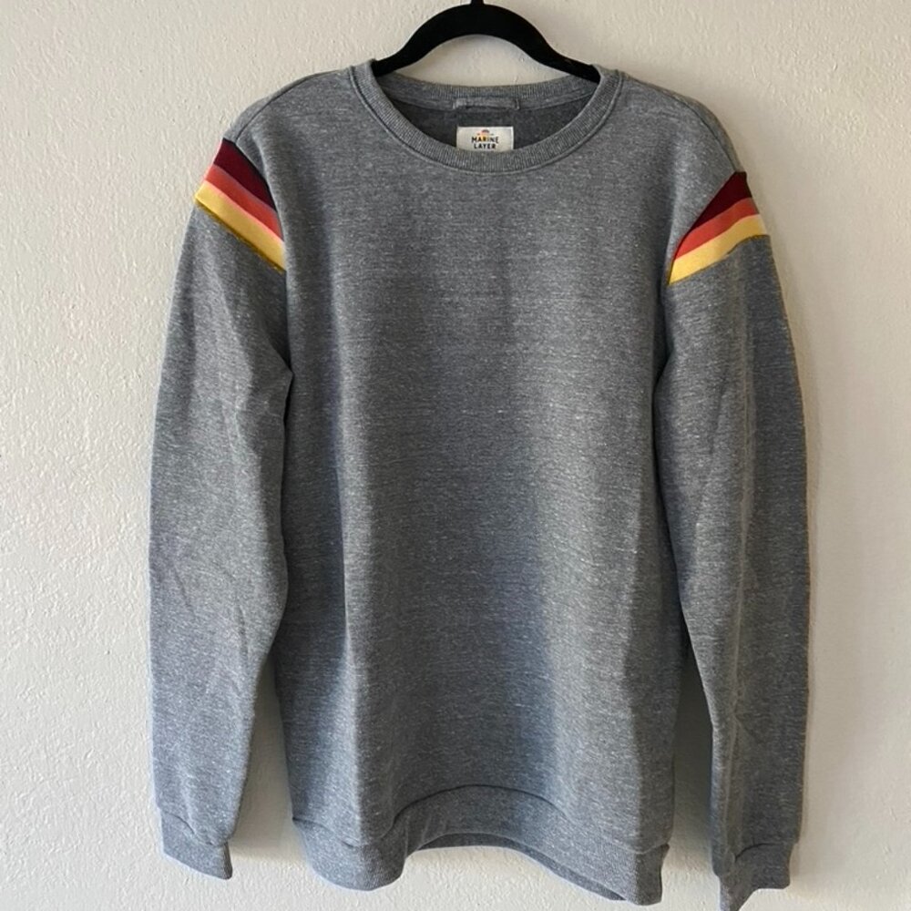 Marine Layer Men's Grey Crewneck with Red Stripes Size M